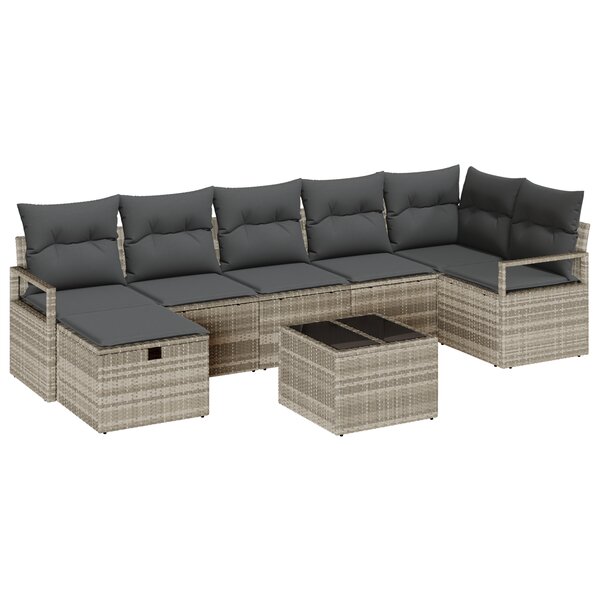 Ensemble de Canapé de Jardin de 8 Pièces avec Coussins en Rattan Poly Gris Clair