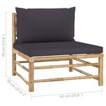 vidaXL Salon de jardin 4 Pièces avec coussins gris foncé bambou