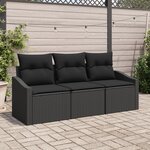 vidaXL Ensemble de salle à manger de jardin 3 pièces avec coussins en poly rattan noir