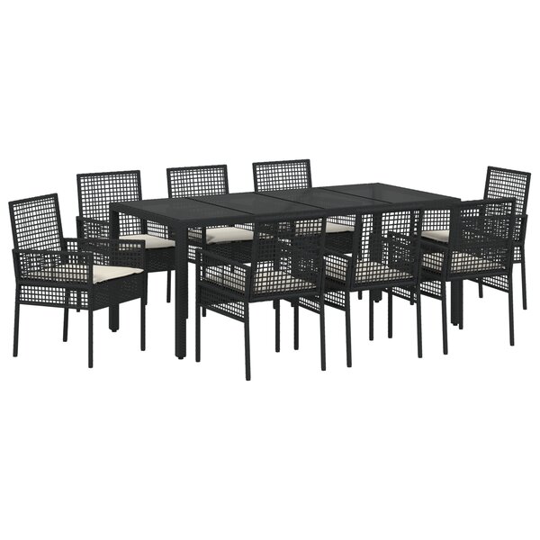 vidaXL Ensemble de salle à manger pour jardin 9 Pièces Noir
