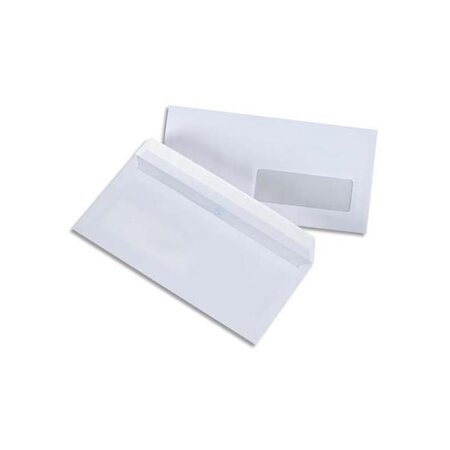 Boite de 500 enveloppes dl 110x220mm blanc 75g à fenêtre 45x100 auto-adhésive pergamy