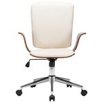 Chaise fauteuil siège pivotante de bureau informatique étude similicuir et bois courbé crème 02_0024097