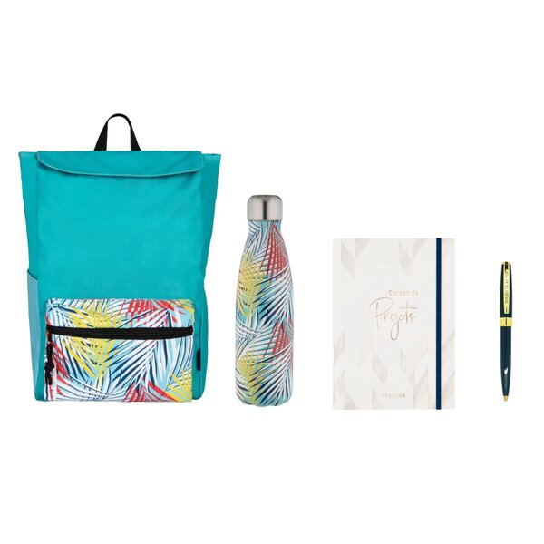 Kit De Rentrée Au Travail : Sac À Dos 2 En 1 Turquoise  Carnet De Projets A5  Gourde Inox Turquoise  Stylo - Draeger paris