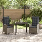 vidaXL Ensemble de salle à manger de jardin de 3 pièces avec coussins gris en rattan synthétique