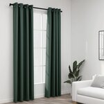 vidaXL Rideaux occultants Aspect lin avec œillets 2 Pièces Vert 140x245cm