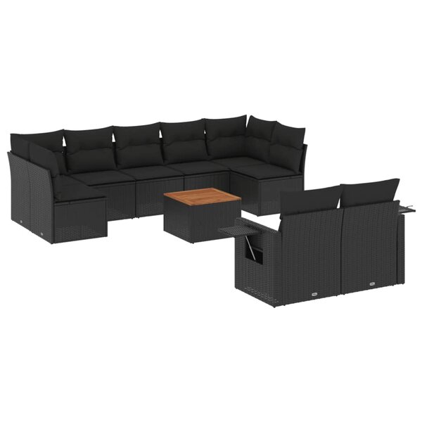 vidaXL Salon de jardin 10 Pièces avec coussins noir résine tressée