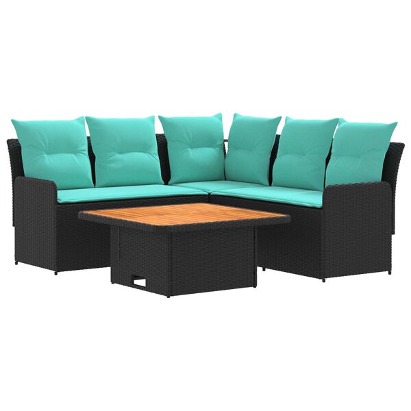 vidaXL Ensembles de meubles 4 Pièces Noir et turquoise Rotin PE