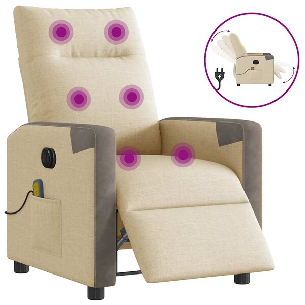 vidaXL Fauteuil inclinable de massage électrique crème tissu