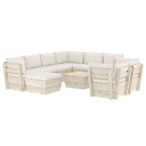 vidaXL Salon de jardin palette 10 Pièces avec coussins bois d'épicéa
