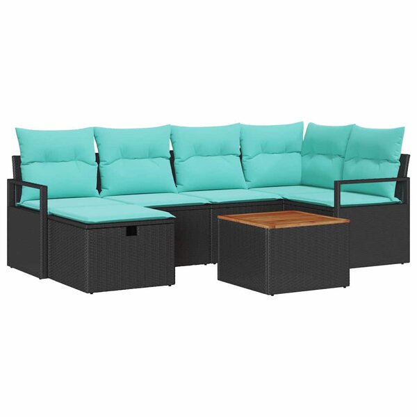 vidaXL Ensemble de canapé de jardin avec coussin 7 Pièces Noir polyrotin