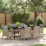 vidaXL Ensemble de salle à manger de jardin de 7 pièces avec coussins beige poly rattan