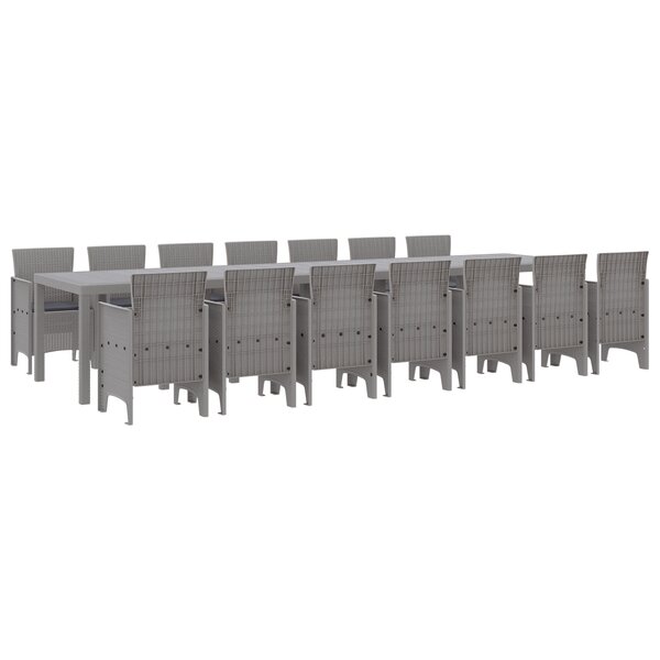 Ensemble repas jardin 15 pièces avec coussins Gris clair Poly Rotin
