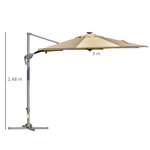 Parasol déporté octogonal parasol LED inclinable pivotant manivelle piètement acier dim. Ø 3 x 2 48H m beige