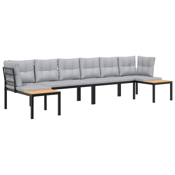 vidaXL Salon de jardin avec coussins 4 Pièces noir acier enduit de poudre