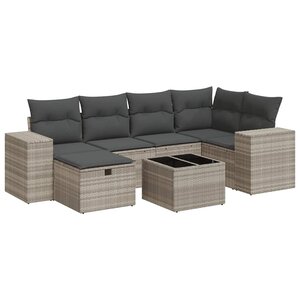 vidaXL Salon de jardin avec coussins 7 Pièces gris clair résine tressée