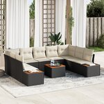 vidaXL Canapés de jardin 10 pièces avec coussins  en poly rattan noir et acacia