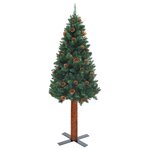 vidaXL Sapin de Noël mince avec bois véritable et cônes vert 210cm PVC