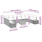 Ensemble de canapé de jardin 11 pièces avec coussins gris en poly rotin acacia