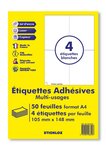 50 planches a4 - 4 étiquettes 105 mm x 148 mm autocollantes blanche par planche pour tous types imprimantes - jet d'encre/laser/photocopieuse