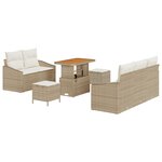 vidaXL Canapé de jardin 8 pièces avec coussins beiges en poly-rattan et acacia