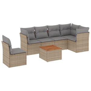 vidaXL Salon de jardin avec coussins 7 Pièces beige résine tressée