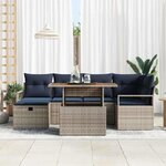vidaXL Ensemble de canapé de jardin avec coussin 7 Pièces Gris Poly rotin