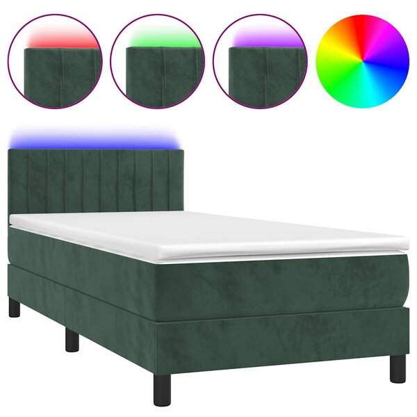 vidaXL Sommier à lattes de lit et matelas et LED Vert foncé 80x200cm