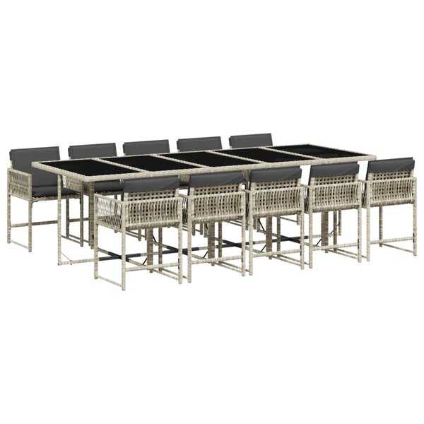 vidaXL Ensemble à manger de jardin 11Pièces avec coussins gris poly rotin