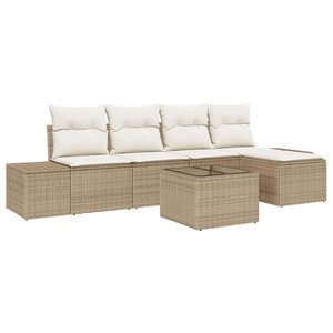 vidaXL Ensemble de canapé de jardin 6 Pièces Beige Poly rotin