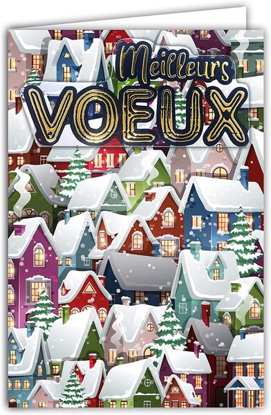 Carte meilleurs voeux bonne année collage texte relief en or doré avec enveloppe