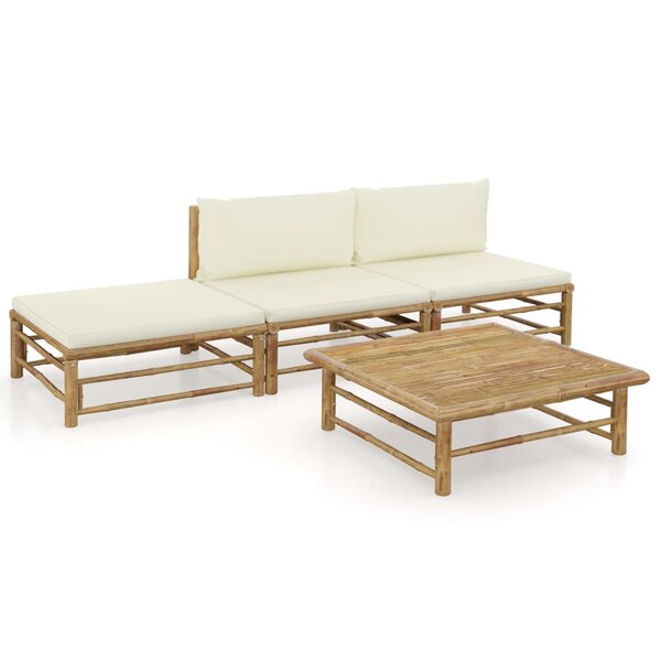 vidaXL Salon de jardin 4 Pièces avec coussins blanc crème bambou