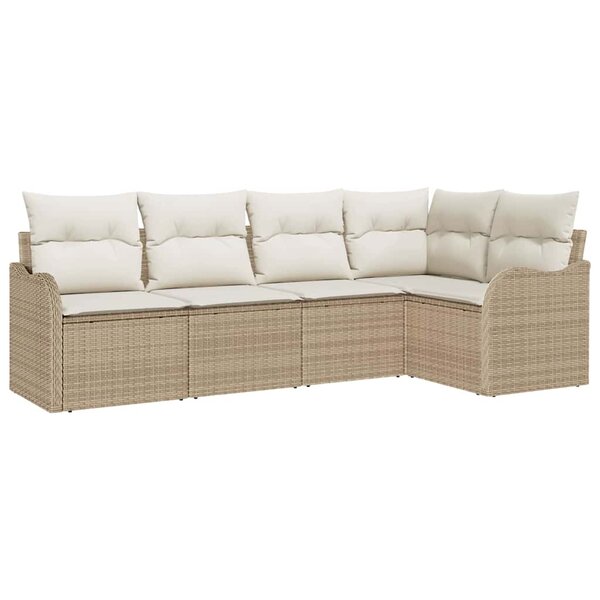 vidaXL Ensemble de canapé de jardin 5 Pièces Beige Poly rotin