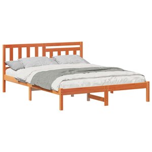 vidaXL Cadre de lit avec tête de lit Brun cire 140 x 200 cm Pin massif