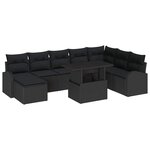 vidaXL Ensemble de canapé de jardin 9 Pièces Noir Poly rotin