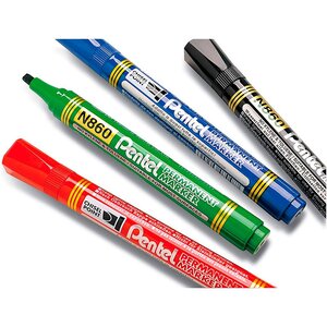 pochette 4 marqueurs permanent n860 pointe biseautee moyenne encre indelebile PENTEL