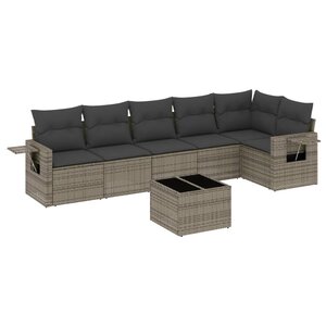 vidaXL Salon de jardin avec coussins 7 Pièces gris résine tressée
