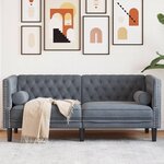 vidaXL Canapé Chesterfield avec traversins 2 places gris foncé velours