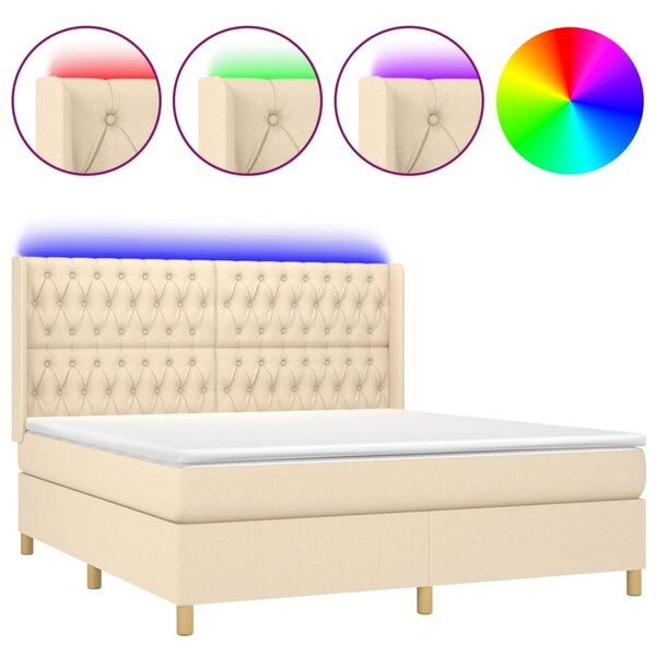 vidaXL Sommier à lattes de lit matelas et LED Crème 180x200 cm Tissu