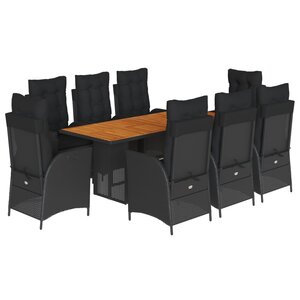 vidaXL Ensemble à manger de jardin 9Pièces coussins noir résine tressée
