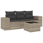 vidaXL Salon de jardin 4 Pièces avec coussins gris clair résine tressée