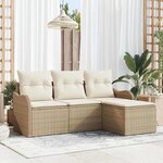 vidaXL Ensemble de canapé de jardin 4 Pièces Beige Poly rotin