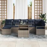 vidaXL Ensemble de canapé de jardin 8 Pièces Gris et bleu marine