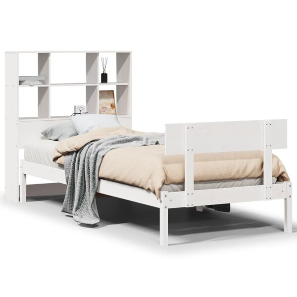 vidaXL Lit bibliothèque sans matelas blanc 90x190cm bois de pin massif
