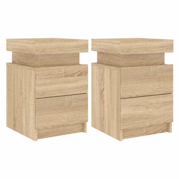 vidaXL Tables de chevet et lumières LED 2 Pièces chêne sonoma 35x39x55 cm