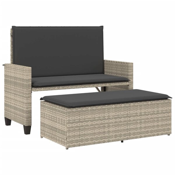 vidaXL Banc de jardin et coussins et repose-pied gris clair poly rotin