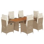 vidaXL Ensemble à manger de jardin et coussins 7 Pièces beige poly rotin