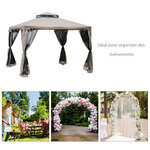 Pavillon de jardin tonnelle barnum style colonial double toit toiles moustiquaires amovibles zippées taupe