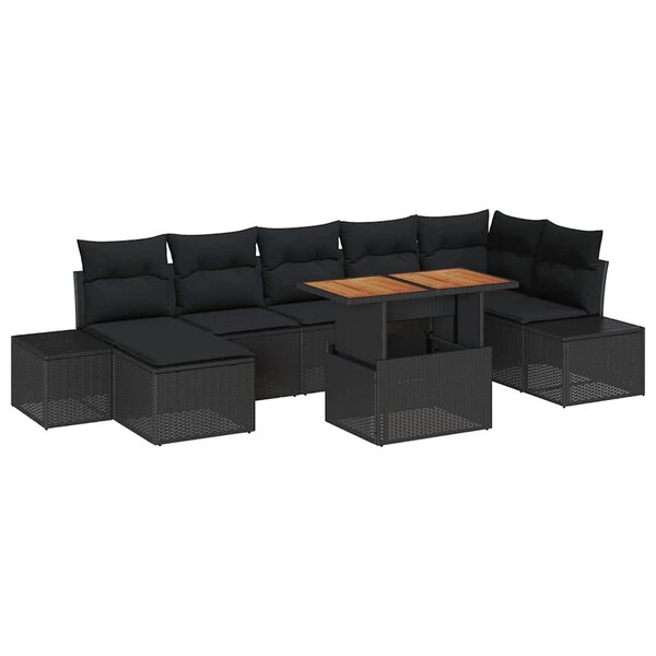 vidaXL Ensemble de canapé de jardin avec coussin 8 Pièces Noir  Marron