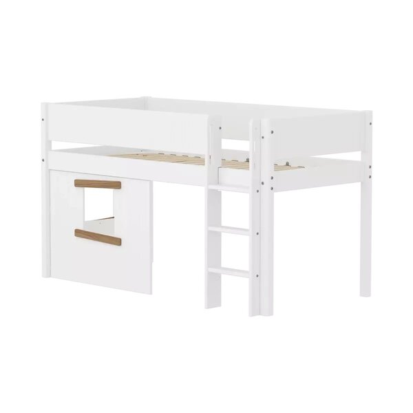 Flexa WHITE Lit mi-hauteur avec echelle droite 90 x 200 cm Facades cabane cadre chene Barriere pleine Blanc