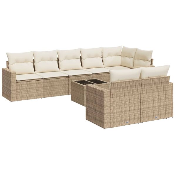 vidaXL Salon de jardin avec coussins 9 Pièces beige résine tressée